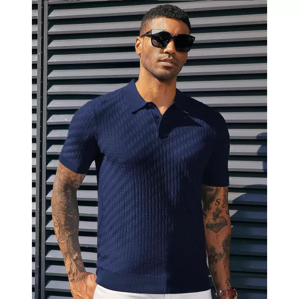 PJ PAUL JONES Mens Knit Polo Shirts Casual Short Sleeve Texture Golf Shirt