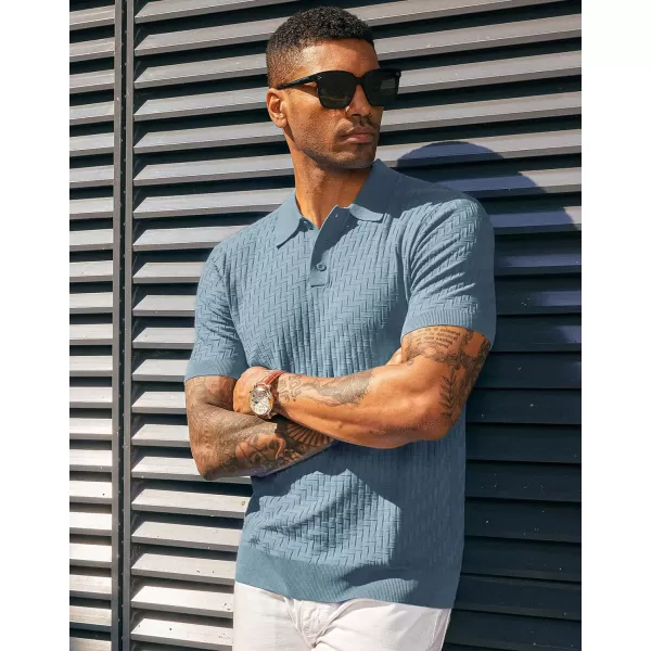 PJ PAUL JONES Mens Knit Polo Shirts Casual Short Sleeve Texture Golf Shirt
