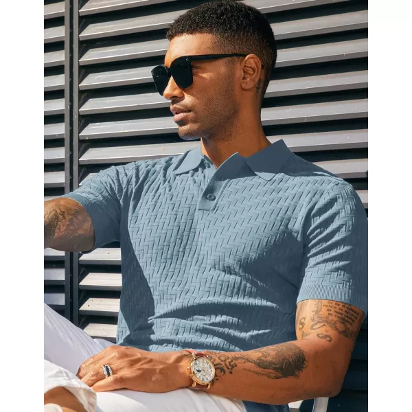 PJ PAUL JONES Mens Knit Polo Shirts Casual Short Sleeve Texture Golf Shirt