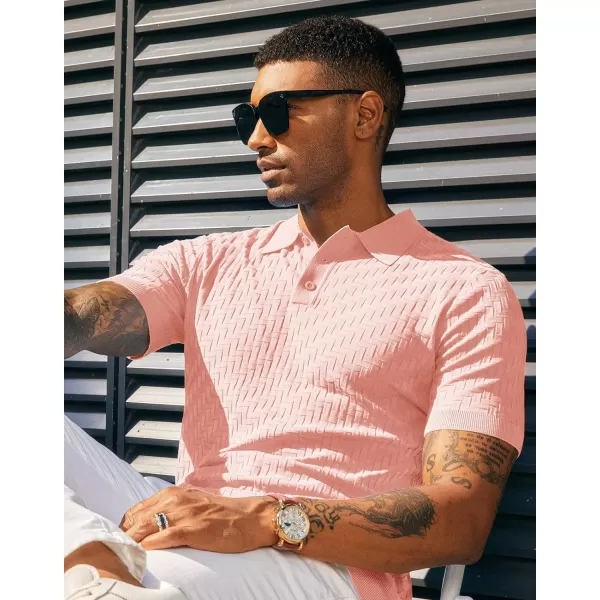 PJ PAUL JONES Mens Knit Polo Shirts Casual Short Sleeve Texture Golf Shirt