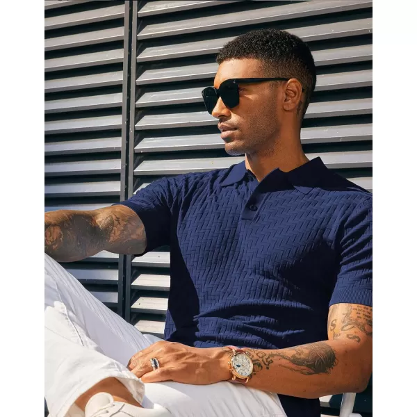 PJ PAUL JONES Mens Knit Polo Shirts Casual Short Sleeve Texture Golf Shirt