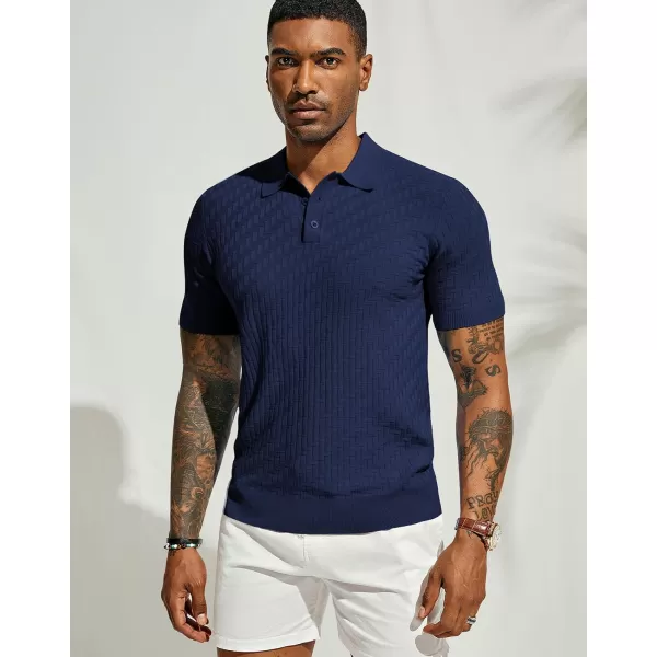 PJ PAUL JONES Mens Knit Polo Shirts Casual Short Sleeve Texture Golf Shirt