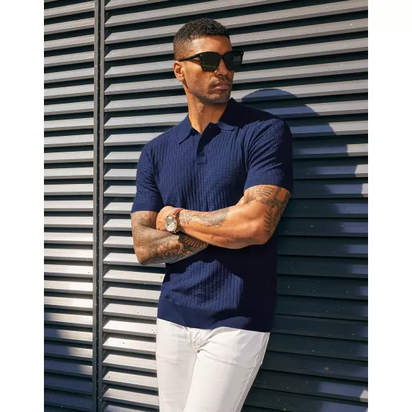 PJ PAUL JONES Mens Knit Polo Shirts Casual Short Sleeve Texture Golf Shirt