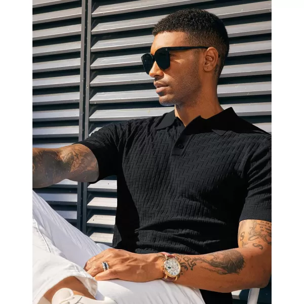 PJ PAUL JONES Mens Knit Polo Shirts Casual Short Sleeve Texture Golf Shirt