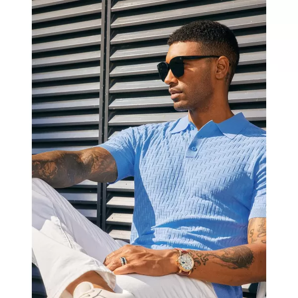 PJ PAUL JONES Mens Knit Polo Shirts Casual Short Sleeve Texture Golf Shirt