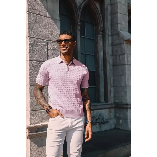 PJ PAUL JONES Men's Knit Polo Shirts Short Sleeve Quarter Zip Polo Shirt