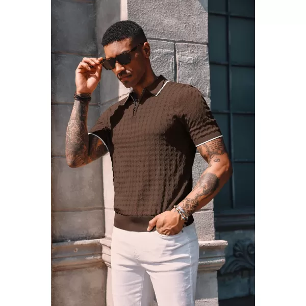 PJ PAUL JONES Men's Knit Polo Shirts Short Sleeve Quarter Zip Polo Shirt