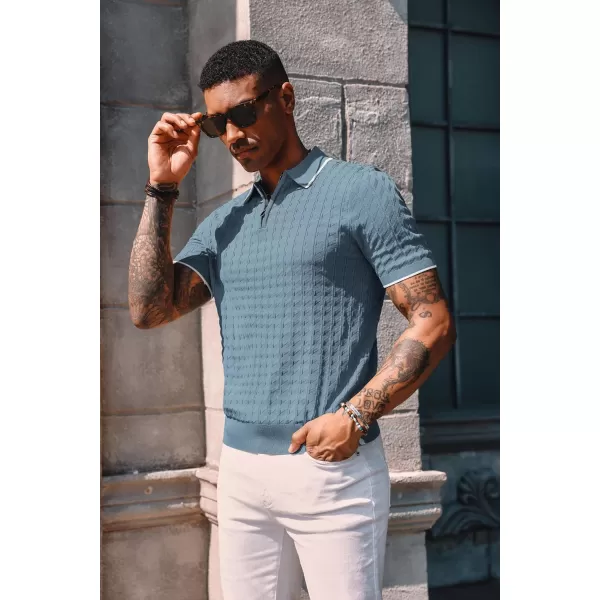 PJ PAUL JONES Men's Knit Polo Shirts Short Sleeve Quarter Zip Polo Shirt