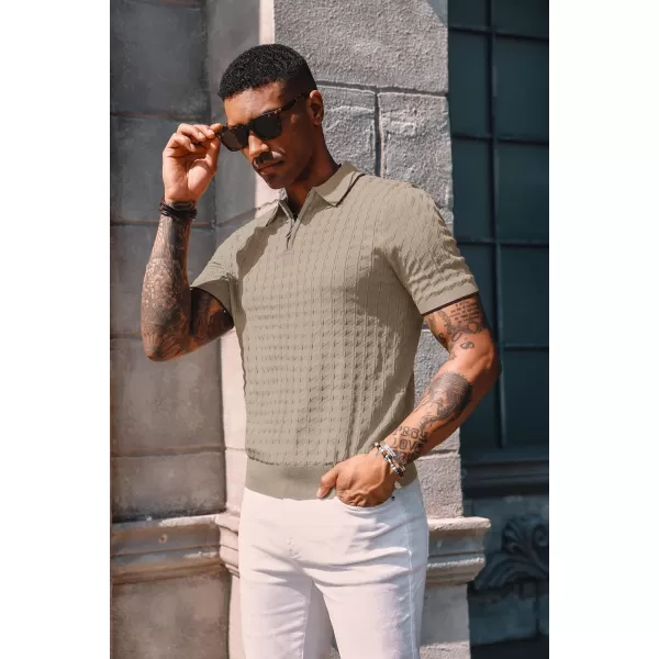 PJ PAUL JONES Men's Knit Polo Shirts Short Sleeve Quarter Zip Polo Shirt