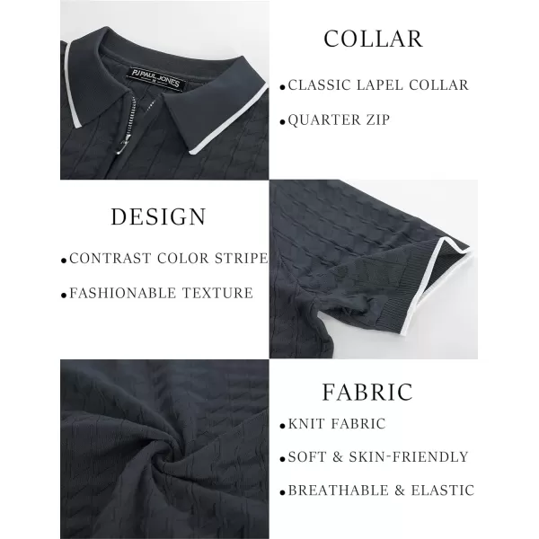 PJ PAUL JONES Men's Knit Polo Shirts Short Sleeve Quarter Zip Polo Shirt