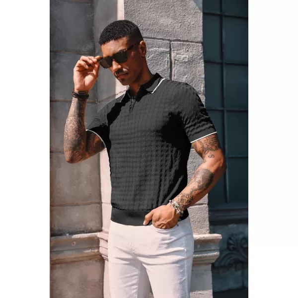 PJ PAUL JONES Men's Knit Polo Shirts Short Sleeve Quarter Zip Polo Shirt