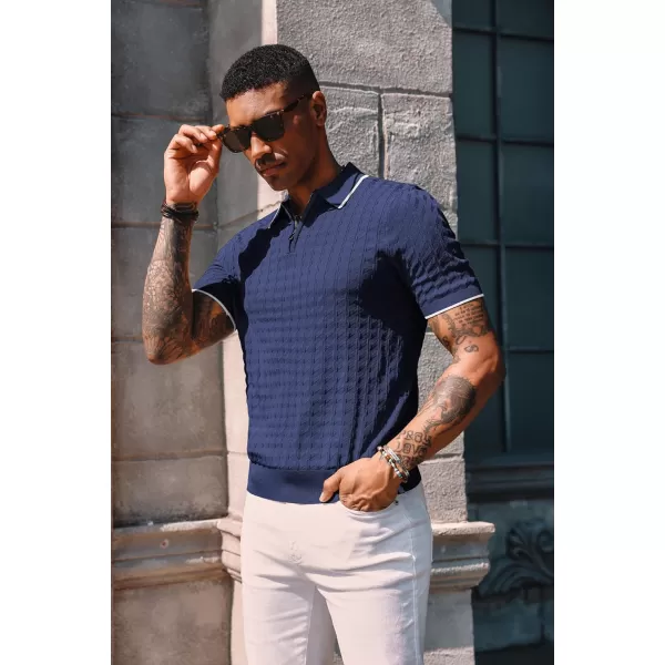 PJ PAUL JONES Men's Knit Polo Shirts Short Sleeve Quarter Zip Polo Shirt