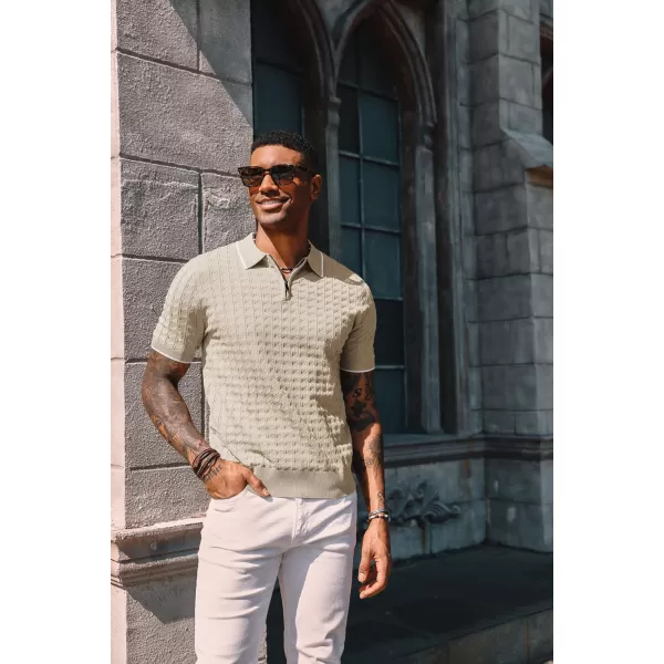 PJ PAUL JONES Men's Knit Polo Shirts Short Sleeve Quarter Zip Polo Shirt