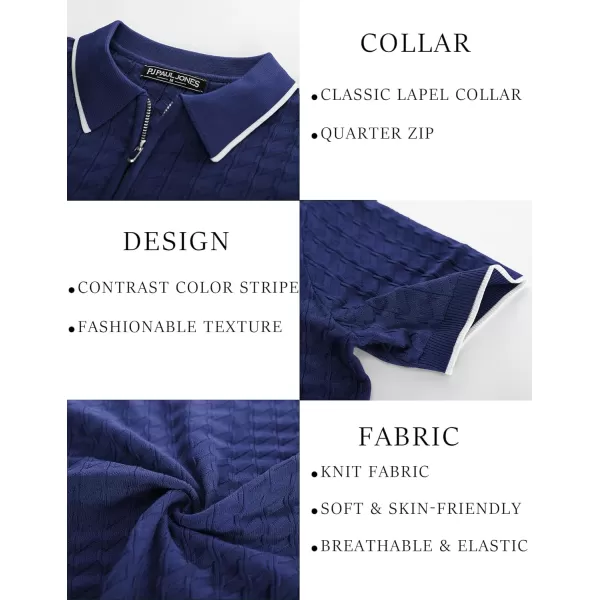 PJ PAUL JONES Men's Knit Polo Shirts Short Sleeve Quarter Zip Polo Shirt