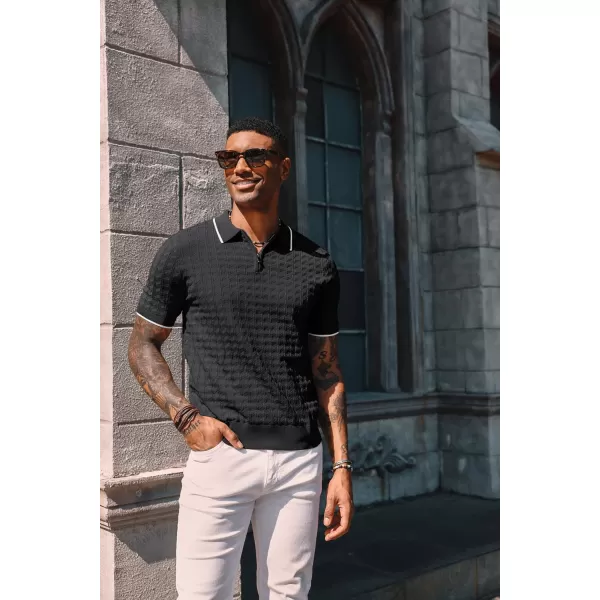 PJ PAUL JONES Men's Knit Polo Shirts Short Sleeve Quarter Zip Polo Shirt