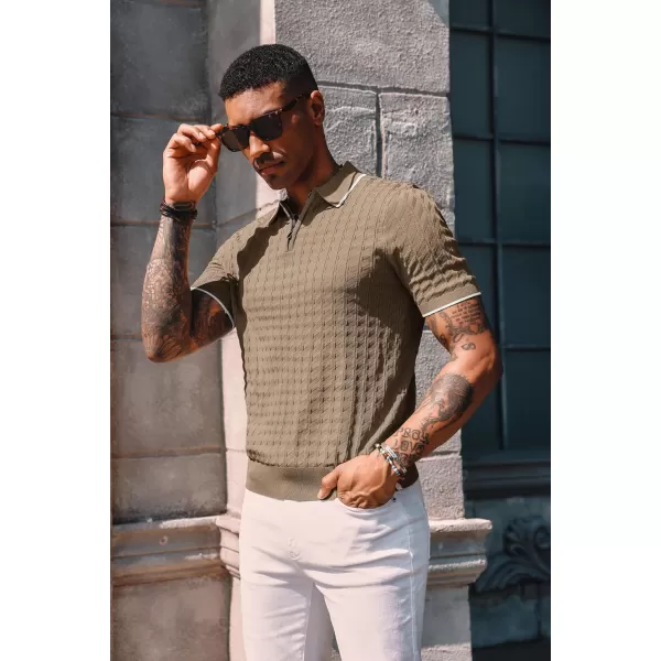 PJ PAUL JONES Men's Knit Polo Shirts Short Sleeve Quarter Zip Polo Shirt