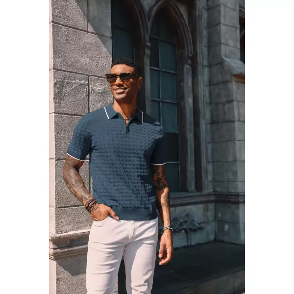 PJ PAUL JONES Men's Knit Polo Shirts Short Sleeve Quarter Zip Polo Shirt