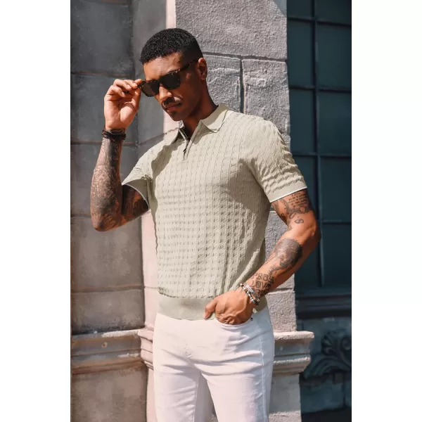 PJ PAUL JONES Men's Knit Polo Shirts Short Sleeve Quarter Zip Polo Shirt
