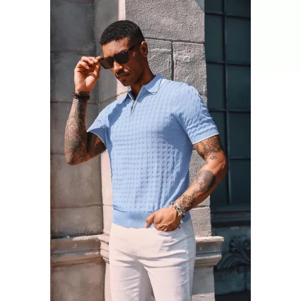 PJ PAUL JONES Men's Knit Polo Shirts Short Sleeve Quarter Zip Polo Shirt