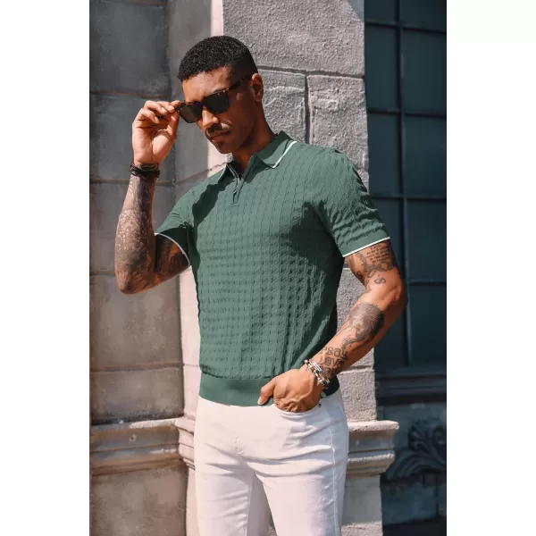 PJ PAUL JONES Men's Knit Polo Shirts Short Sleeve Quarter Zip Polo Shirt
