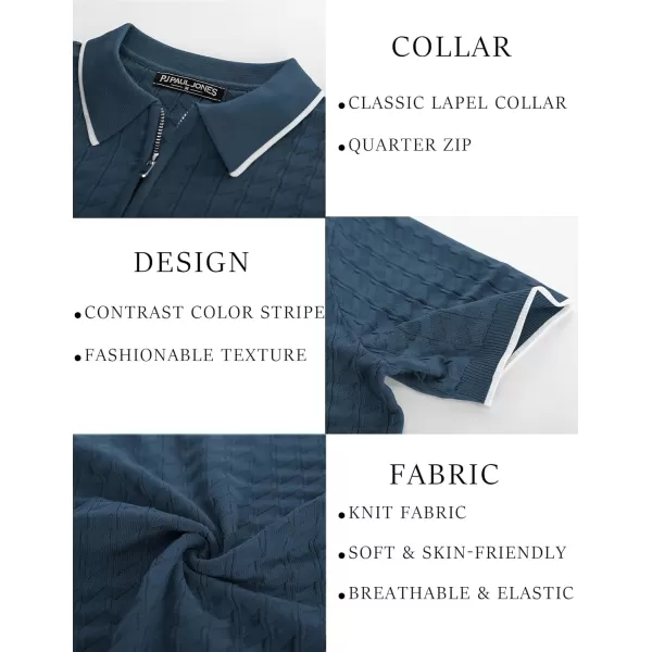 PJ PAUL JONES Men's Knit Polo Shirts Short Sleeve Quarter Zip Polo Shirt