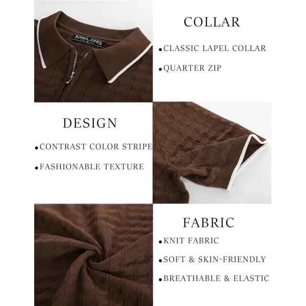 PJ PAUL JONES Men's Knit Polo Shirts Short Sleeve Quarter Zip Polo Shirt
