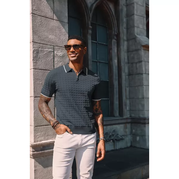PJ PAUL JONES Men's Knit Polo Shirts Short Sleeve Quarter Zip Polo Shirt