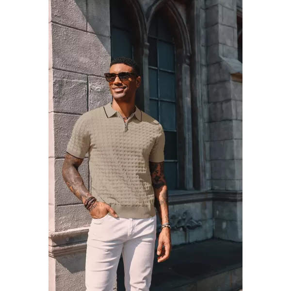 PJ PAUL JONES Men's Knit Polo Shirts Short Sleeve Quarter Zip Polo Shirt