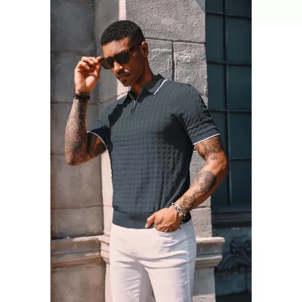 PJ PAUL JONES Men's Knit Polo Shirts Short Sleeve Quarter Zip Polo Shirt