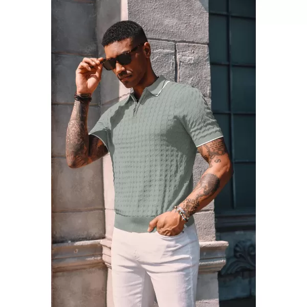 PJ PAUL JONES Men's Knit Polo Shirts Short Sleeve Quarter Zip Polo Shirt