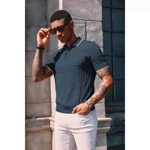 PJ PAUL JONES Men's Knit Polo Shirts Short Sleeve Quarter Zip Polo Shirt