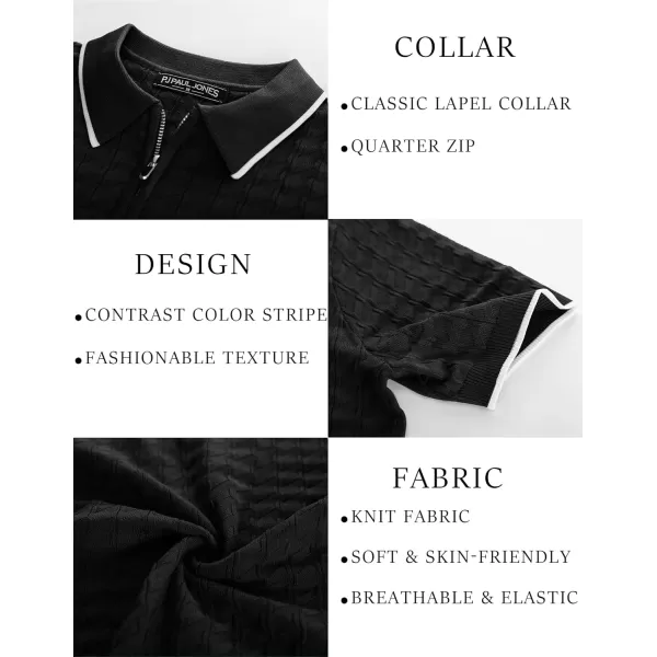 PJ PAUL JONES Men's Knit Polo Shirts Short Sleeve Quarter Zip Polo Shirt
