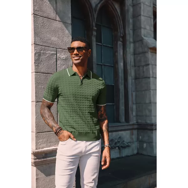 PJ PAUL JONES Men's Knit Polo Shirts Short Sleeve Quarter Zip Polo Shirt