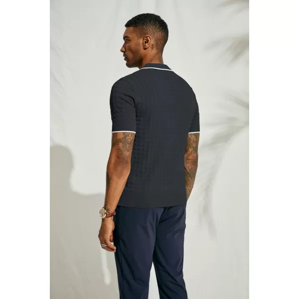 PJ PAUL JONES Men's Knit Polo Shirts Short Sleeve Quarter Zip Polo Shirt