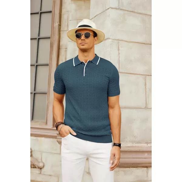 PJ PAUL JONES Mens Knitted Polo Shirts Short Sleeve Texture Summer Polo T Shirt Casual Pullover Polo Shirt