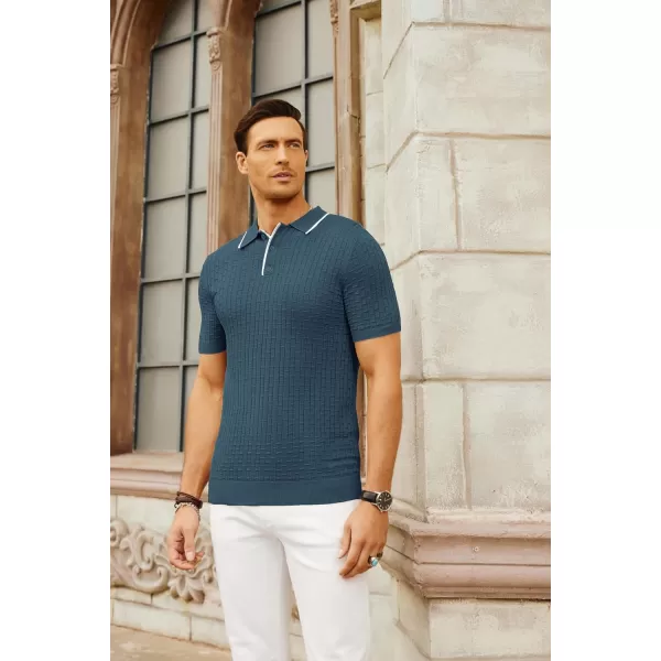 PJ PAUL JONES Mens Knitted Polo Shirts Short Sleeve Texture Summer Polo T Shirt Casual Pullover Polo Shirt