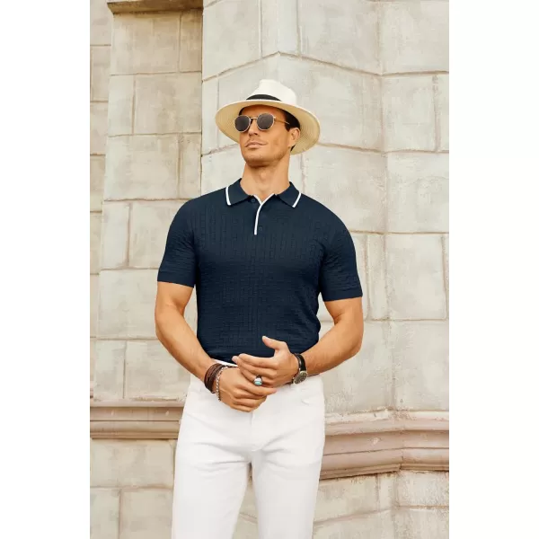 PJ PAUL JONES Mens Knitted Polo Shirts Short Sleeve Texture Summer Polo T Shirt Casual Pullover Polo Shirt