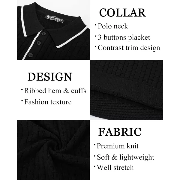 PJ PAUL JONES Mens Knitted Polo Shirts Short Sleeve Texture Summer Polo T Shirt Casual Pullover Polo Shirt