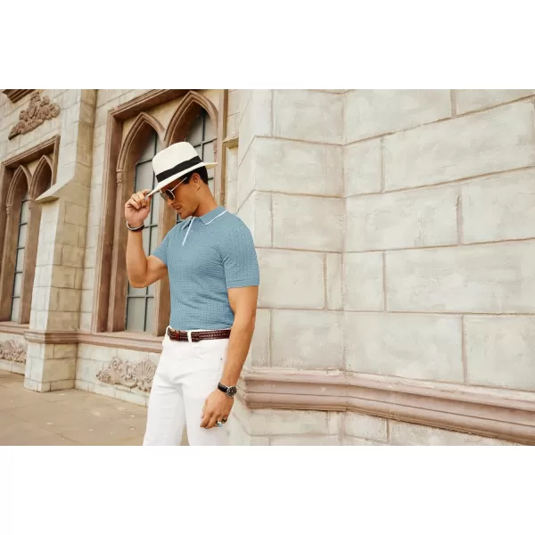 PJ PAUL JONES Mens Knitted Polo Shirts Short Sleeve Texture Summer Polo T Shirt Casual Pullover Polo Shirt