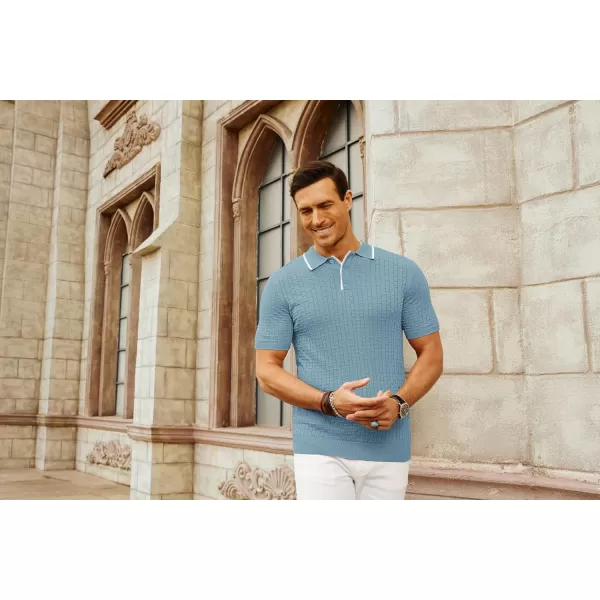 PJ PAUL JONES Mens Knitted Polo Shirts Short Sleeve Texture Summer Polo T Shirt Casual Pullover Polo Shirt