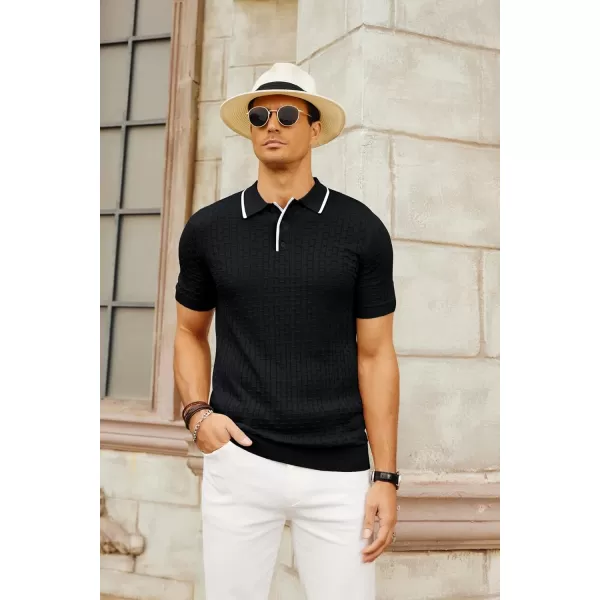 PJ PAUL JONES Mens Knitted Polo Shirts Short Sleeve Texture Summer Polo T Shirt Casual Pullover Polo Shirt
