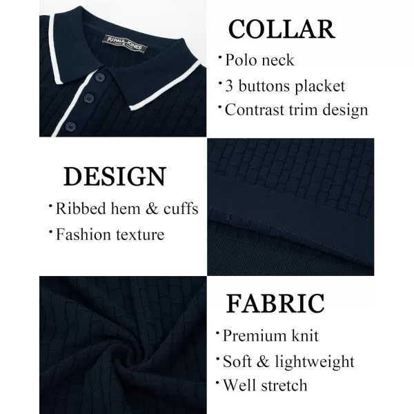 PJ PAUL JONES Mens Knitted Polo Shirts Short Sleeve Texture Summer Polo T Shirt Casual Pullover Polo Shirt