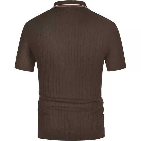 PJ PAUL JONES Mens Knitted Polo Shirts Short Sleeve Textured Pullover Golf Polo T Shirts