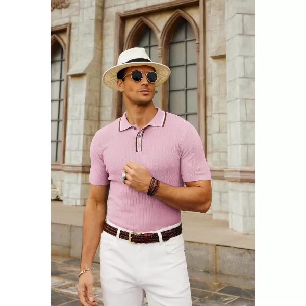 PJ PAUL JONES Mens Knitted Polo Shirts Short Sleeve Textured Pullover Golf Polo T Shirts