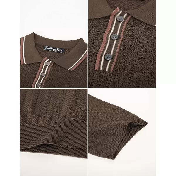 PJ PAUL JONES Mens Knitted Polo Shirts Short Sleeve Textured Pullover Golf Polo T Shirts