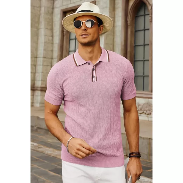 PJ PAUL JONES Mens Knitted Polo Shirts Short Sleeve Textured Pullover Golf Polo T Shirts