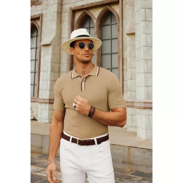 PJ PAUL JONES Mens Knitted Polo Shirts Short Sleeve Textured Pullover Golf Polo T Shirts