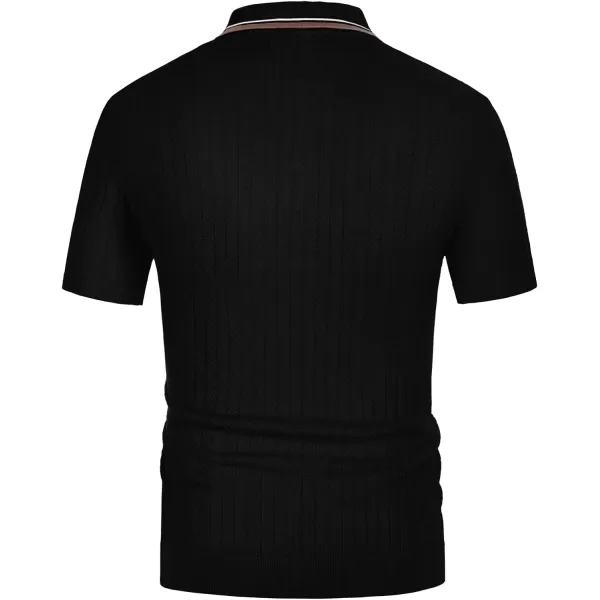 PJ PAUL JONES Mens Knitted Polo Shirts Short Sleeve Textured Pullover Golf Polo T Shirts