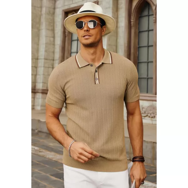 PJ PAUL JONES Mens Knitted Polo Shirts Short Sleeve Textured Pullover Golf Polo T Shirts