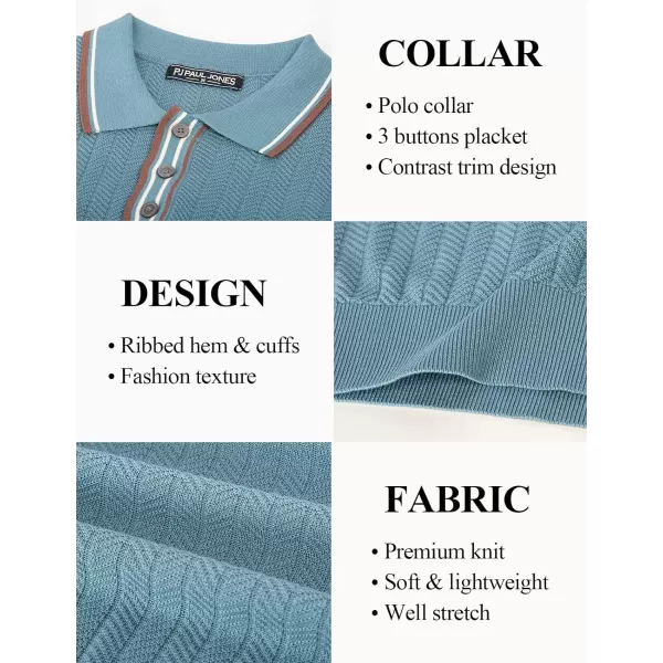PJ PAUL JONES Mens Knitted Polo Shirts Short Sleeve Textured Pullover Golf Polo T Shirts